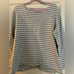 French inspired joules gray & white 100% cotton boatneck top XL or 16 EUC